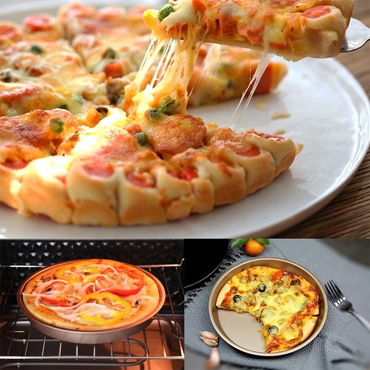 Various Sizes Premium Baking Tools Round Non-stick Pizza Tray For Oven Pie Bottom Gold Carbon Steel Non-stick Pizza Mold