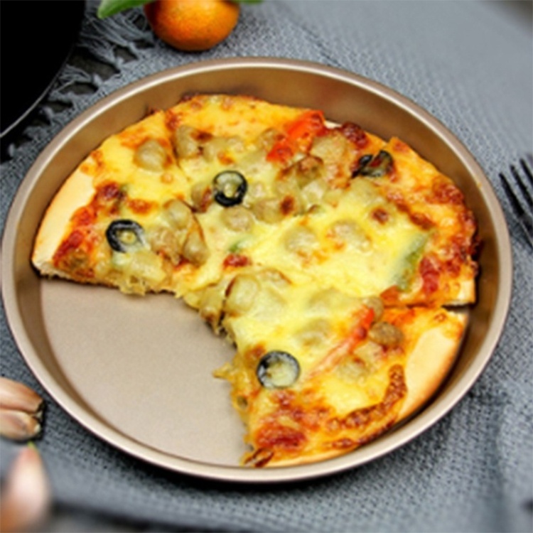 Various Sizes Premium Baking Tools Round Non-stick Pizza Tray For Oven Pie Bottom Gold Carbon Steel Non-stick Pizza Mold