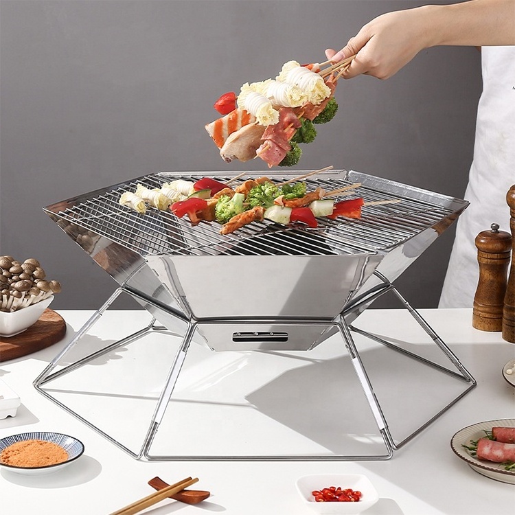 Premium Stainless Steel Portable Camping Fire Pit Foldable Wood Burning Charcoal Grill for Backpacking Hiking Travel Picnic BBQ