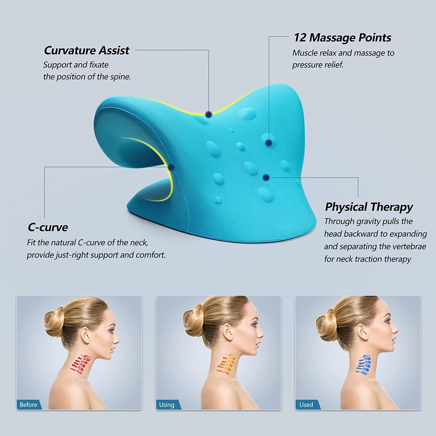 Neck&Shoulder Relaxer Cervical Traction Device for TMJ Pain Relief & Cervical Spine Alignment Chiropractic Pillow Neck Stretcher