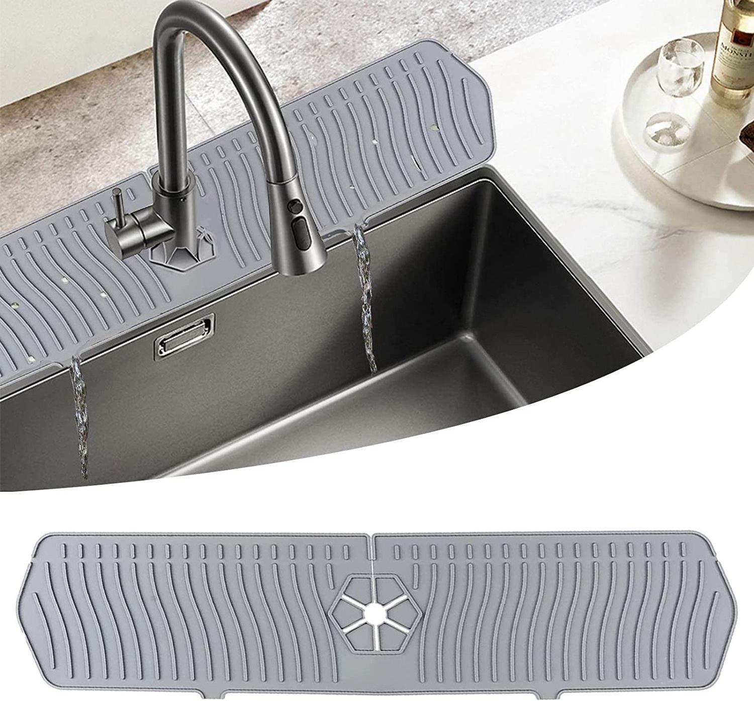 24 Inch Sink Splash Guard Silicone Faucet Handle Drip Catcher Tray Drains Water Faucet Mat Kitchen Splash Guard