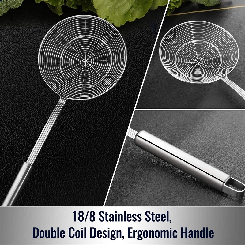 2023 Solid Stainless Steel Spider Strainer Skimmer Ladle For Cooking Frying Wire Strainer Pasta Strainer Spoon Kitchen Utensils