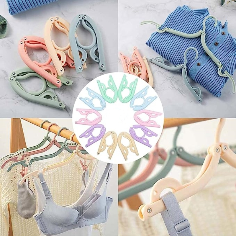 2023 Hot Sale Plastic Travel Hangers Portable Folding Clothes Hangers Travel Accessories Foldable Clothes Drying Rack for Travel