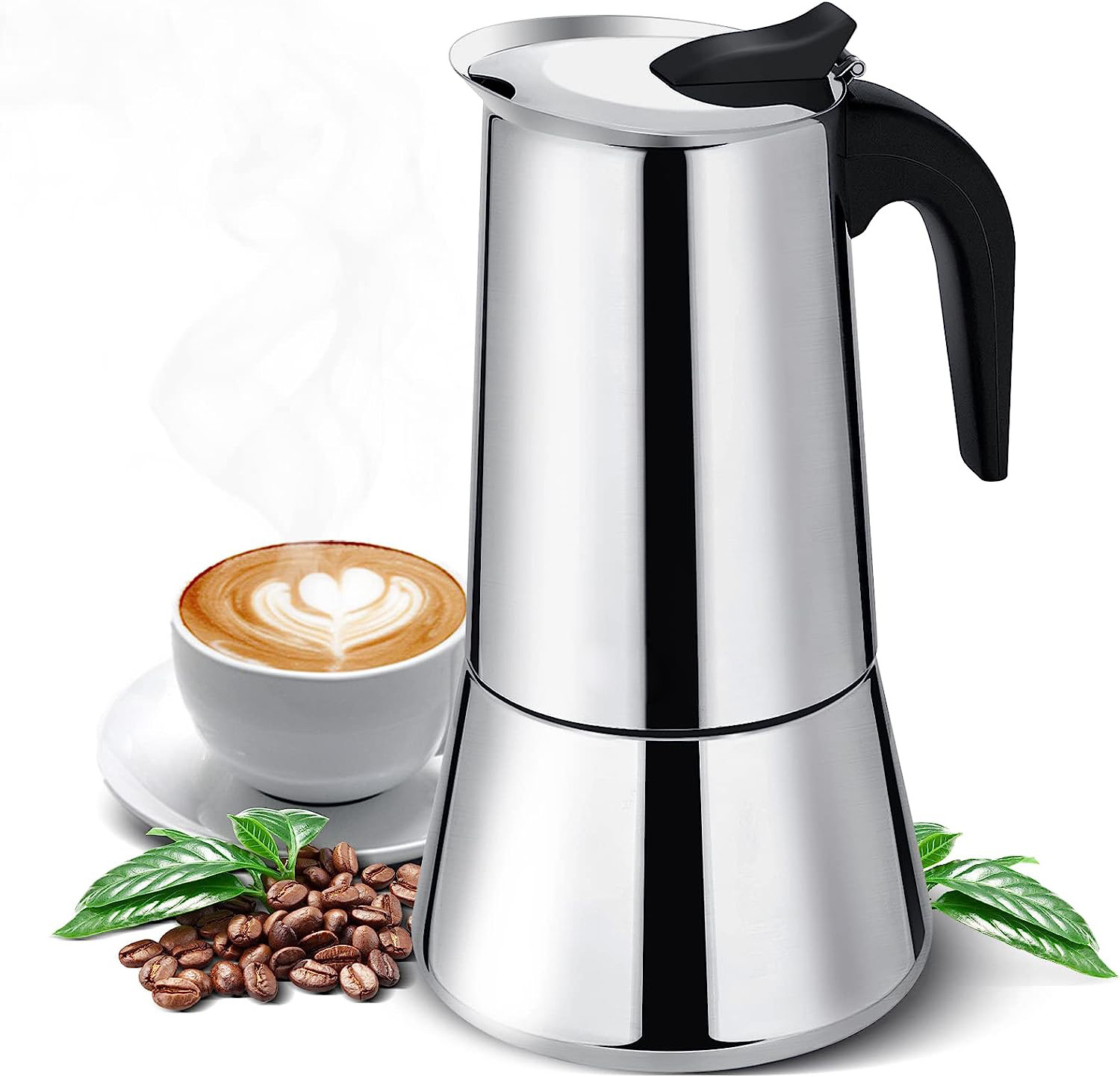 Stainless Steel Italian Coffee Machine Maker 6.8 oz Induction Moka Pot 2-12 Cup Electric Classic Yosemite Coffee Percolator Pot