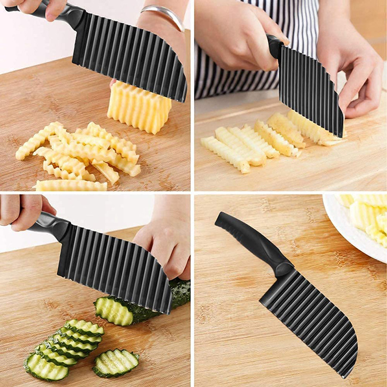 Crinkle Potato Cutter Stainless Steel Waves French Fries Slicer Handheld Chipper Chopper Vegetable Salad Chopping Knife