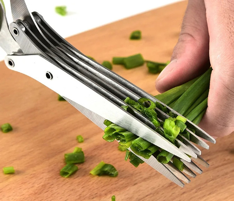 Herb Scissors Multipurpose 5 Blade Kitchen Herb Shears Herb Cutter with Safety Cover and Cleaning Comb for Chopping Basil Chive