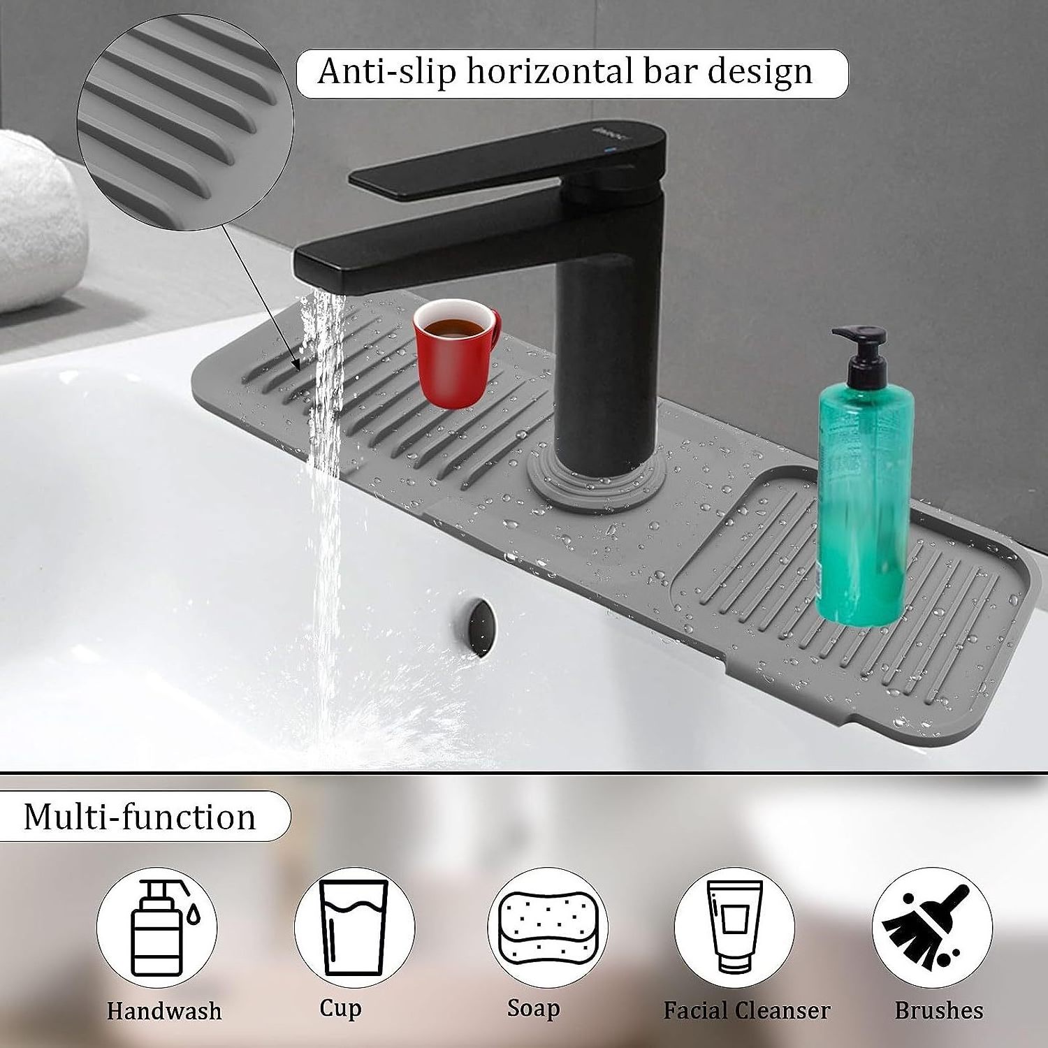 Kitchen Faucet Sink Splash Guard Silicone Faucet Water Catcher Mat Sink Draining Pad Behind Faucet Rubber Drying Mat