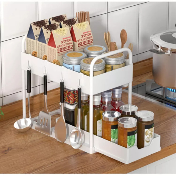 2 Tier Bathroom Cabinet Organizer with Sliding Basket Multi-Purpose Under Sink Organizers and Storage for Bathroom Kitchen