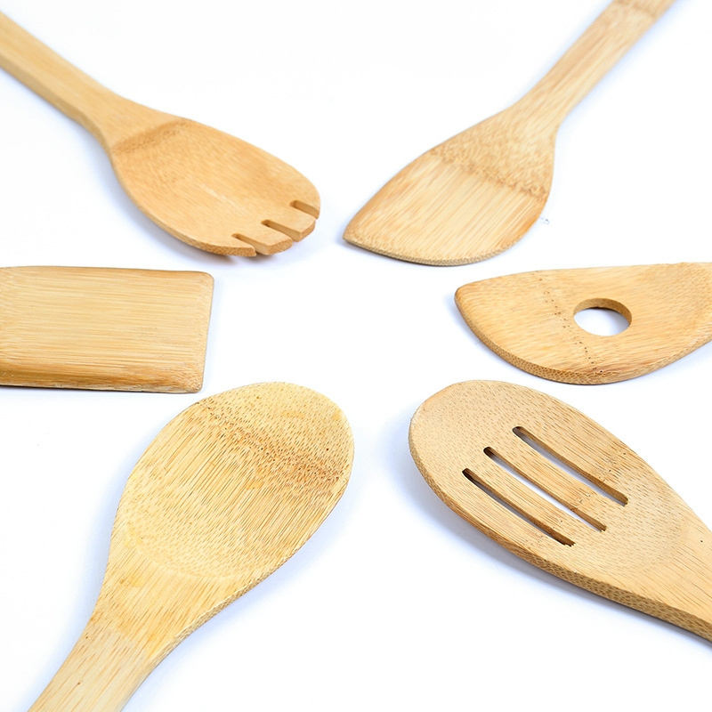 Nonstick Wooden Spoons For Cooking 6-Piece Bamboo Utensil Set Apartment Kitchen Essentials Wood Spatula Spoon Bamboo Utensils