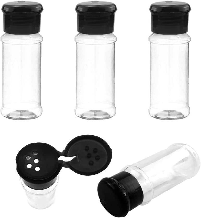 3OZ Plastic Spice Jars 35g/60g PET Bottles with Black Sifter lids Seasoning Jars Set Shaker Lids for Condiment Storing Spice