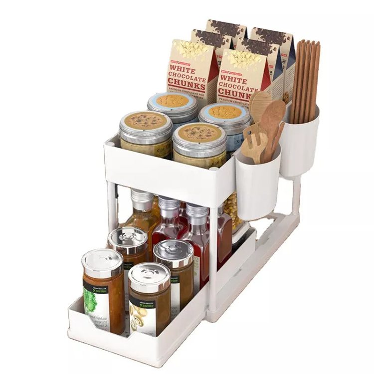 2 Tier Bathroom Cabinet Organizer with Sliding Basket Multi-Purpose Under Sink Organizers and Storage for Bathroom Kitchen