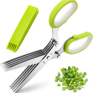 Herb Scissors Multipurpose 5 Blade Kitchen Herb Shears Herb Cutter with Safety Cover and Cleaning Comb for Chopping Basil Chive