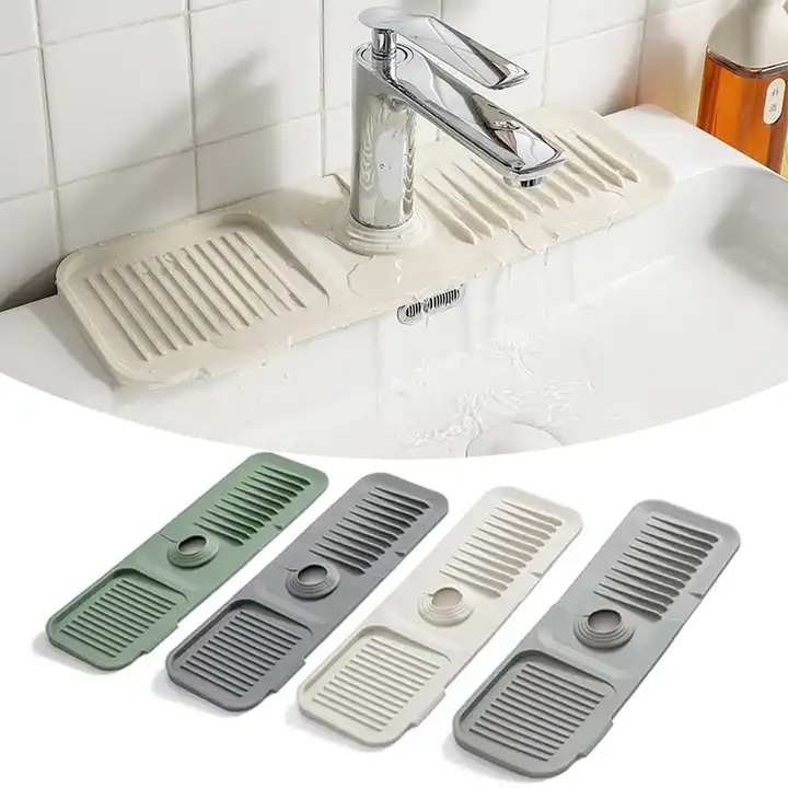 Kitchen Faucet Sink Splash Guard Silicone Faucet Water Catcher Mat Sink Draining Pad Behind Faucet Rubber Drying Mat