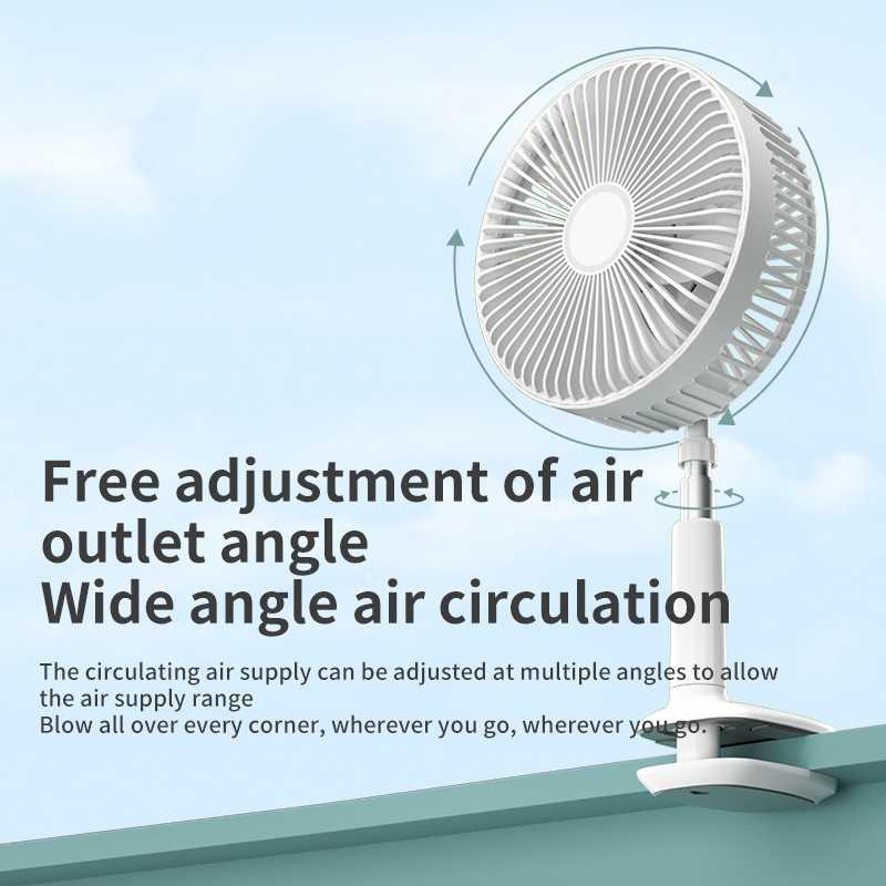 Portable Adjustable Height Oscillating Clip Air Cooling Fan Intelligent Removable Front Cover Rechargeable Folding Storage Fan