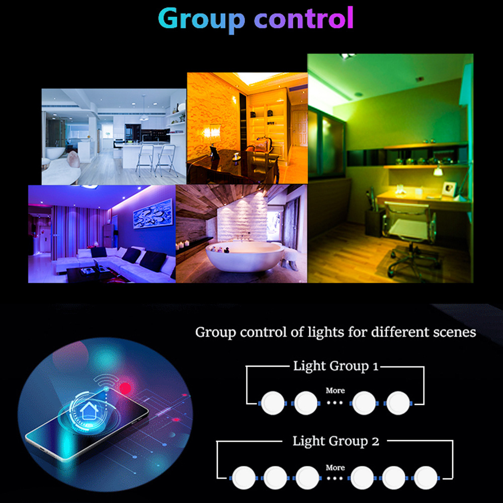 home etl colour changeable tuya app alexa google music wifi rgbcw smart led ceiling recessed flat smart rgb panel light