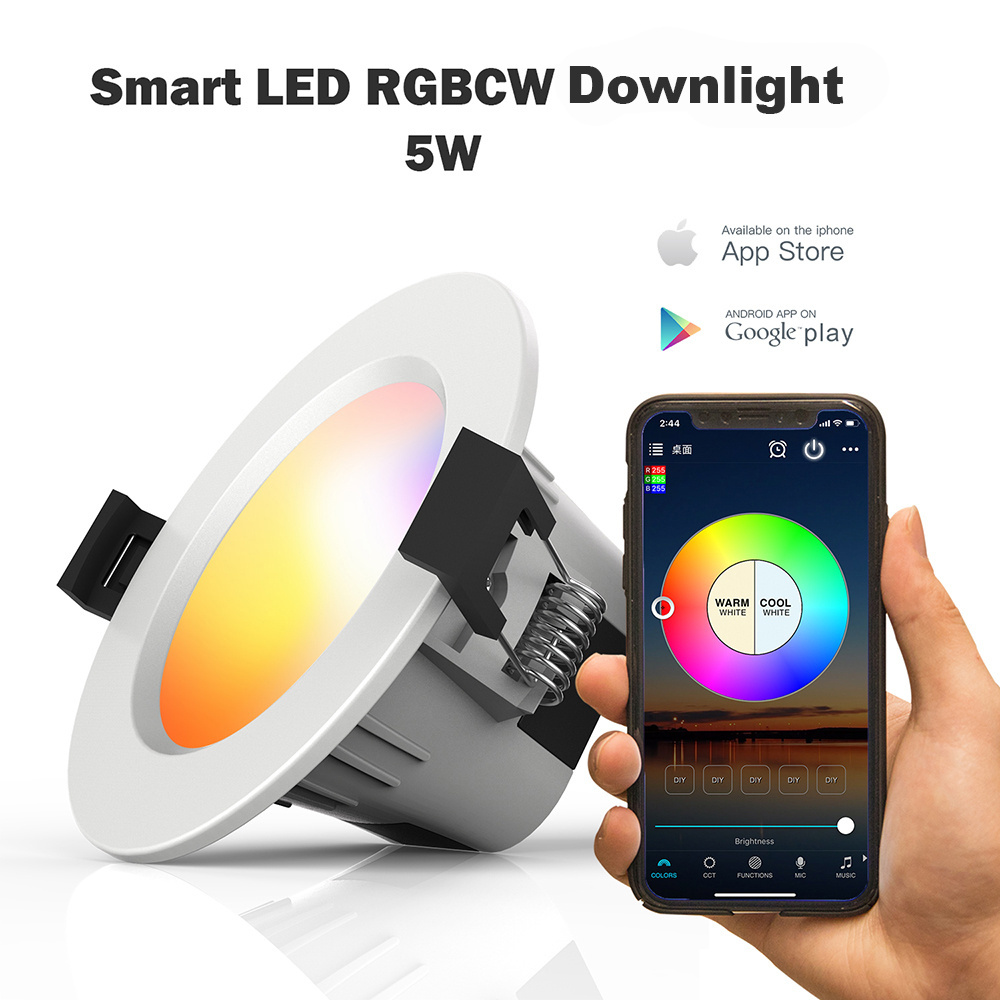 Smart Lights for Home App Control Wifi CRI90 220V 5Watt LED RGBW Recessed Downlight