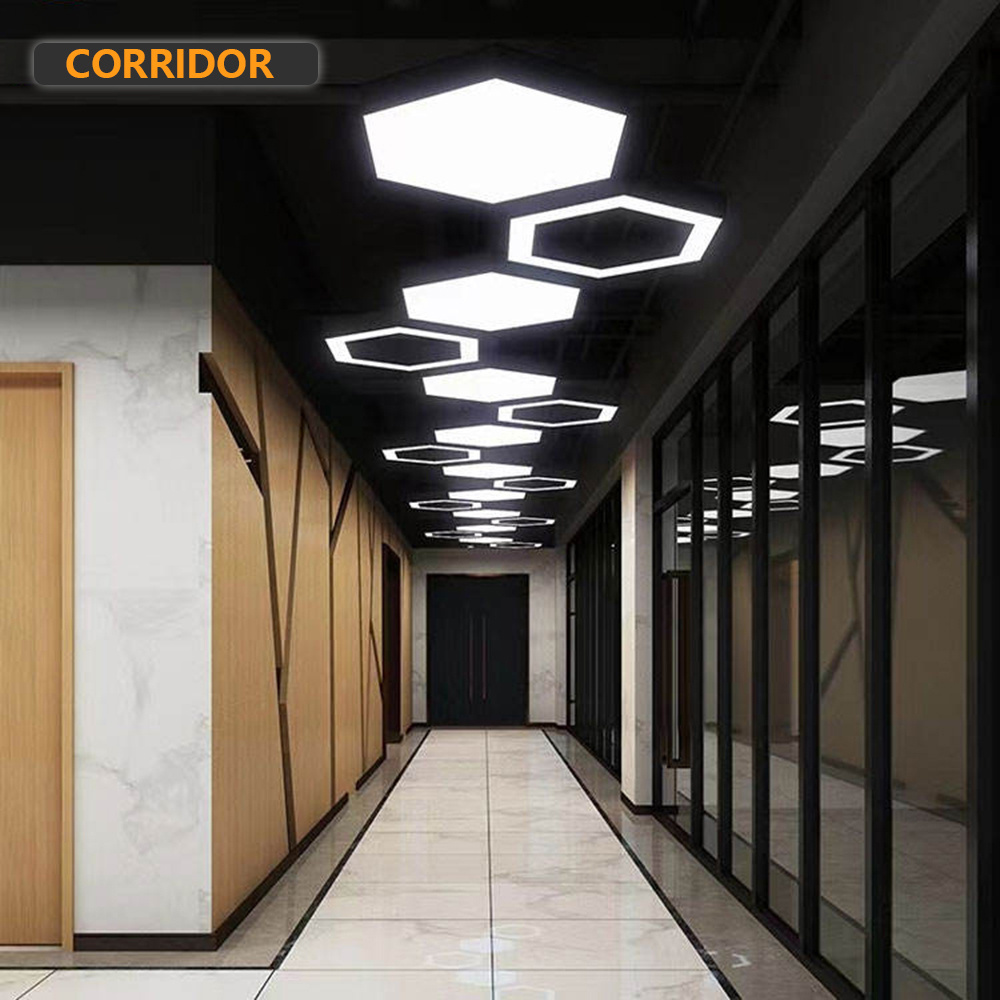 DIY Working Light High Lumens Less Energy Cost Fitness Club Hallway Light Fixture 5000K  Hexagon Ceiling Hanging Light