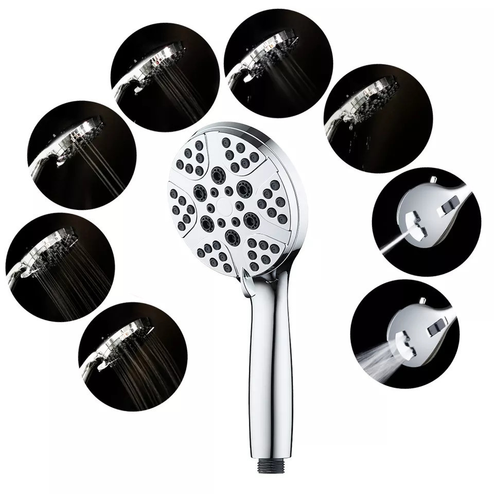 ABS Chrome Shower Head High Pressure Water Saving 8 Functions Shower Head