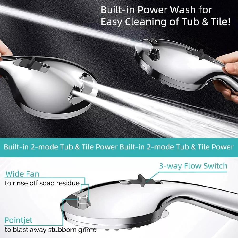 ABS Chrome Shower Head High Pressure Water Saving 8 Functions Shower Head