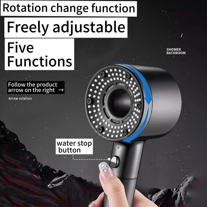 multi functional bathroom black pp cotton filter spa shower head with stop button