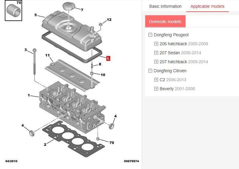 0249.54 024954 97523053 Cylinder Head Cover Gasket For Peugeot 206 207 Citroen C2