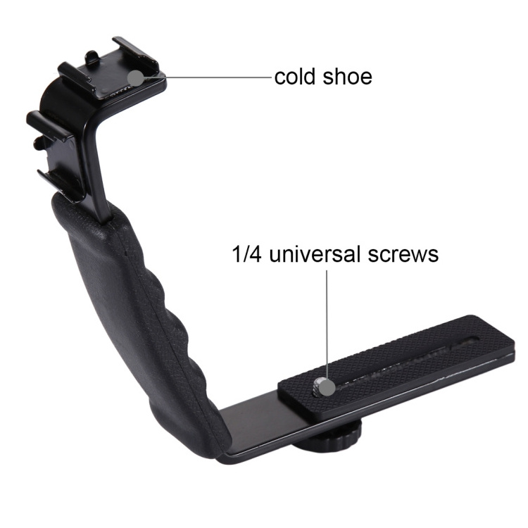 PULUZ L-Shape Bracket Handheld Grip Holder with Dual Side Cold Shoe Mounts for Video Light Flash DSLR Camera