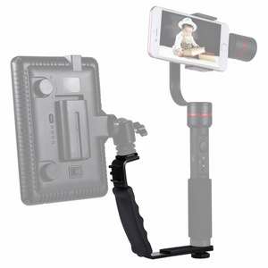 PULUZ L-Shape Bracket Handheld Grip Holder with Dual Side Cold Shoe Mounts for Video Light Flash DSLR Camera