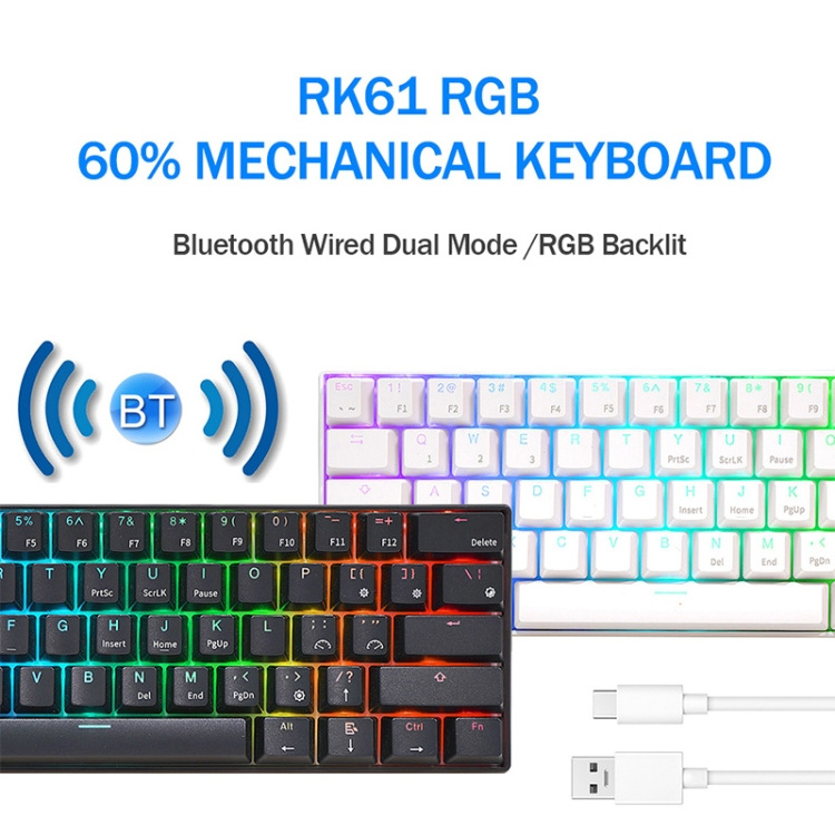 Top quality RK61 61 Keys Three Modes Brown Switch with RGB  2.4G Wireless USB Wired Tablet Mobile Gaming Mechanical Keyboard