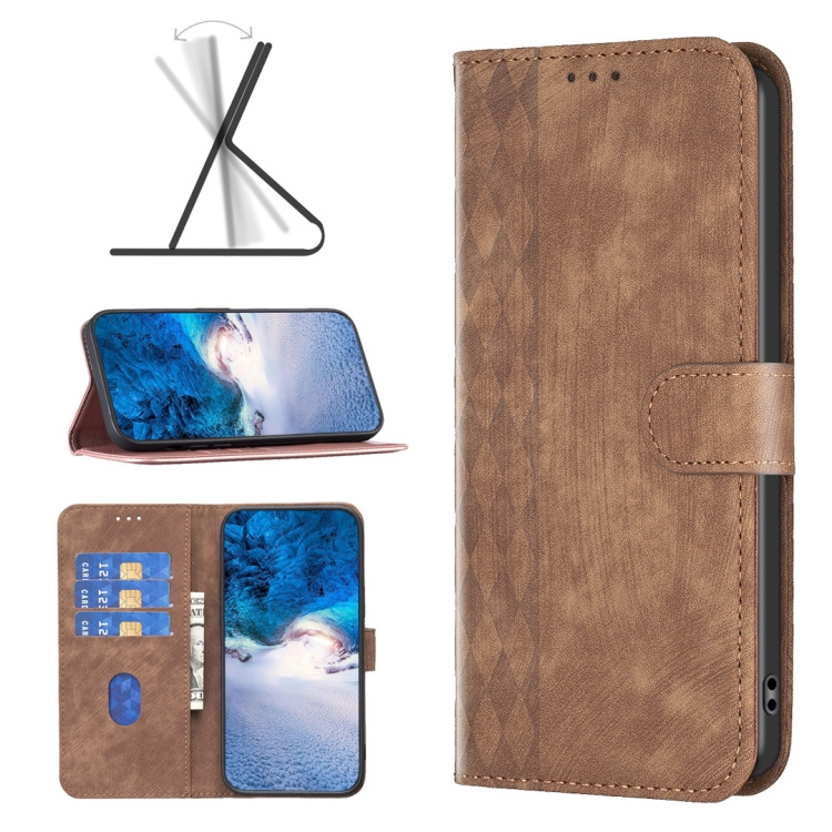 Hot Sale Xiaomi Redmi 12 Plaid Embossed Leather Phone Case PU + TPU Leather Phone Case For Xiaomi Redmi 12