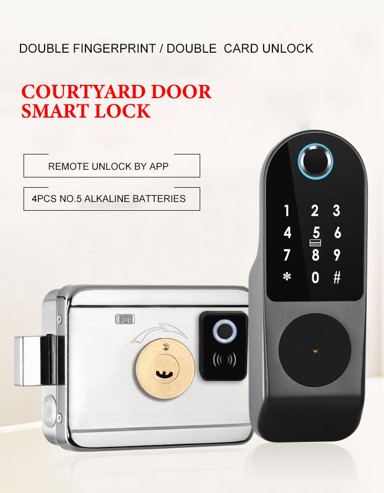 Smart Electric Rim Lock with Tuya Smart Life APP WIFI Outdoor Gate Door Fingerprint Lock