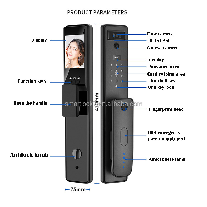 WIFI Tuya APP Control QR Card Fingerprint Door Lock Digital Lock Intelligent Electric Smart Door Lock With Camera