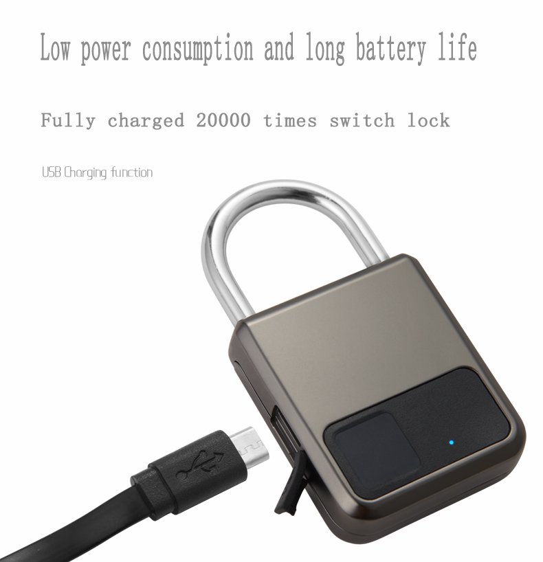 Fingerprint Lock USB Rechargeable Waterproof Smart Thumbprint Padlock Anti-theft Electric Mini Lock For Luggage Case