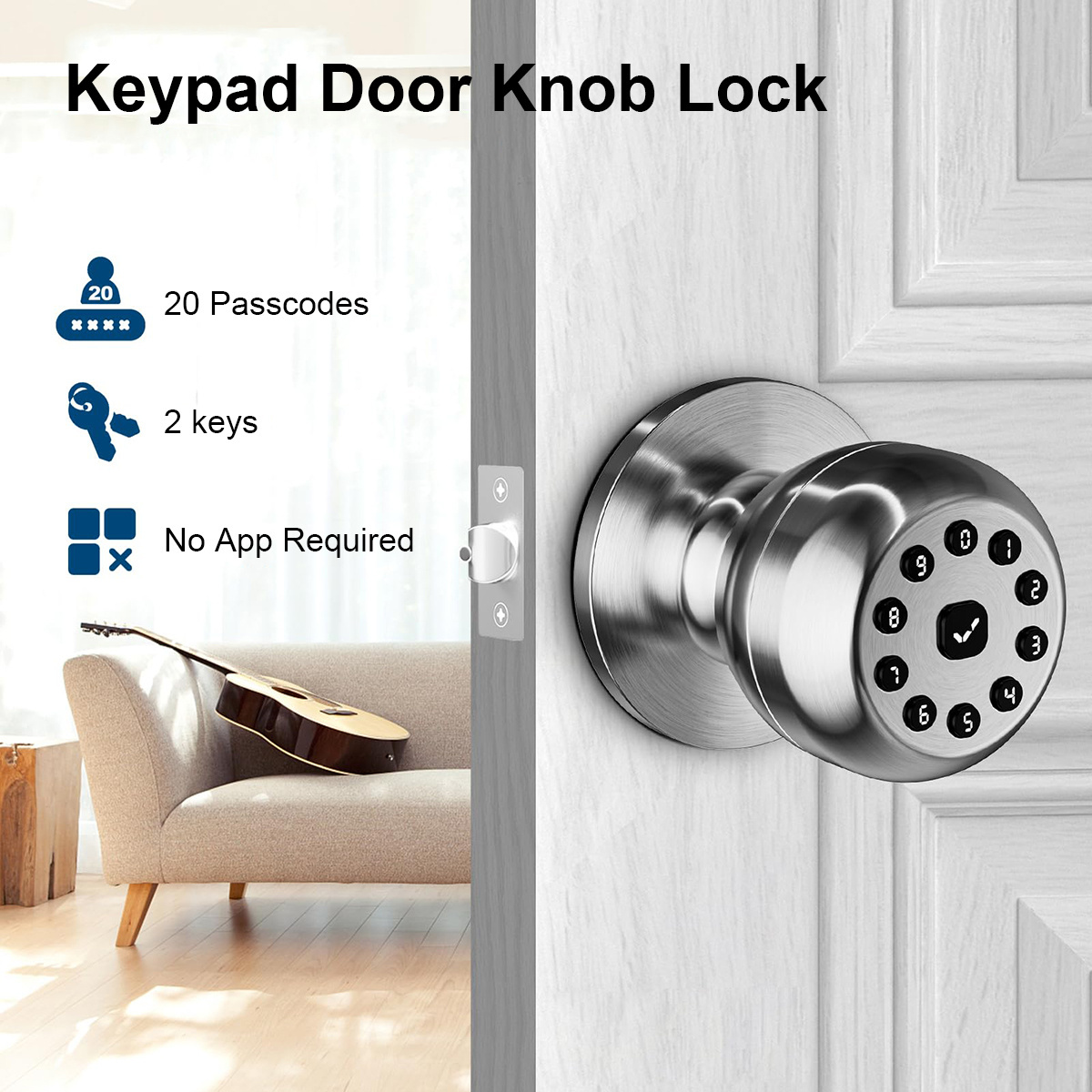 Digital Security Keyless Passcode Entry Globular Knob Lock Smart Code Door Lock Door Knob With Keypad