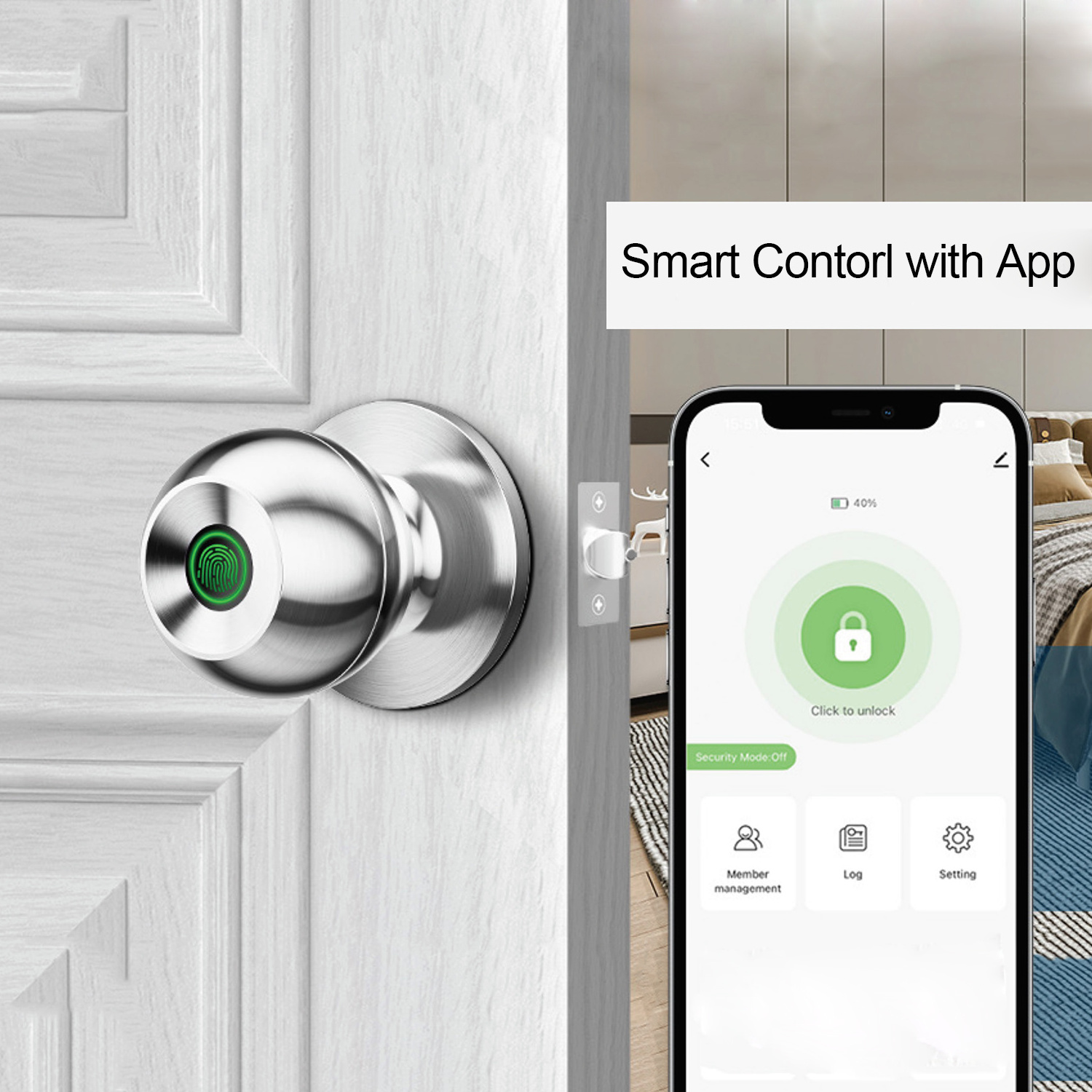 JEC luxury privacy round factory price smart lock tuya ble app fingerprint door knob