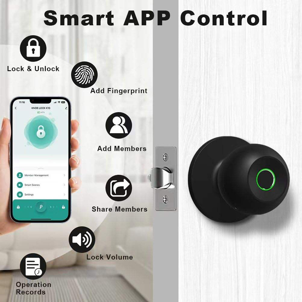 JEC luxury privacy round factory price smart lock tuya ble app fingerprint door knob