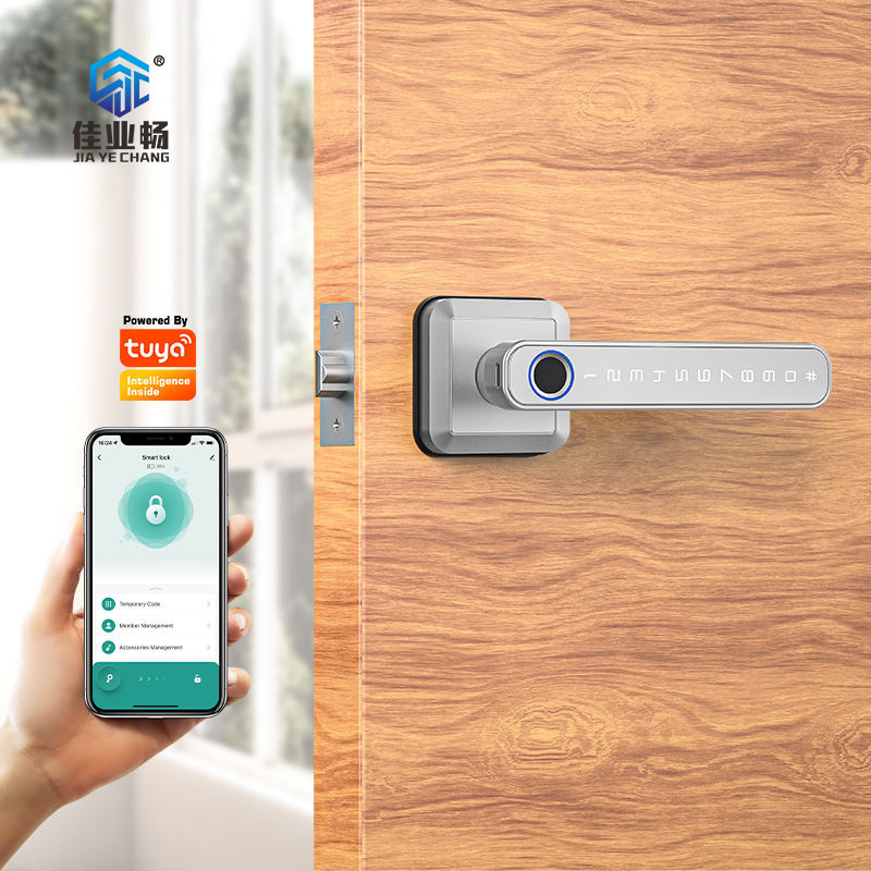 Tuya App Biometric Keyless Entry Door Handle Fingerprint Smart Door Lock for Home Apartments Office Hotel