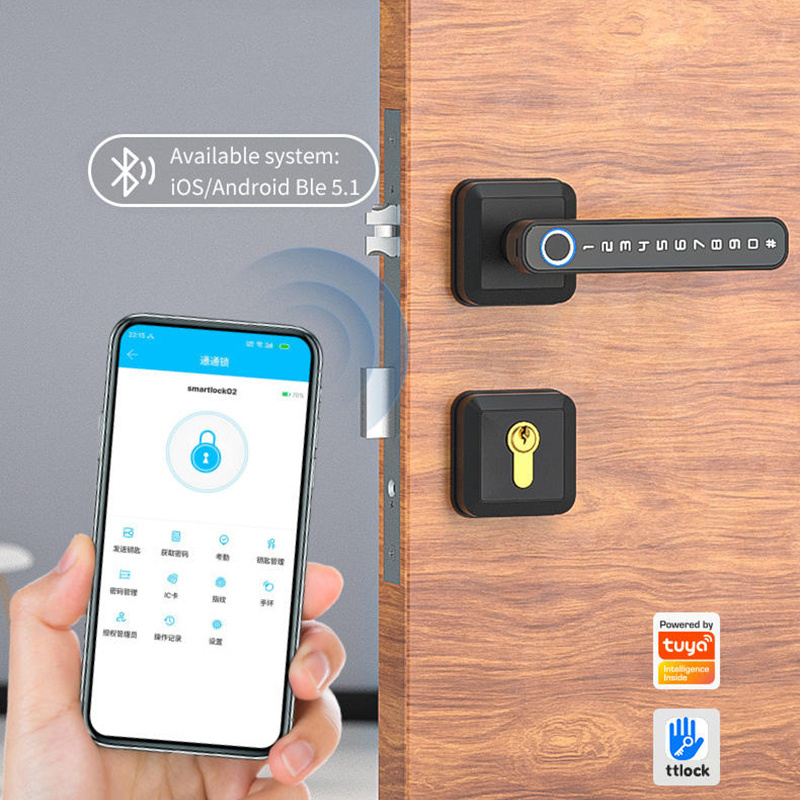 Tuya Aluminium Door Fingerprint Smart Lock App Home Appliance Fingerprint Smart Door Lock Door Lever Handle