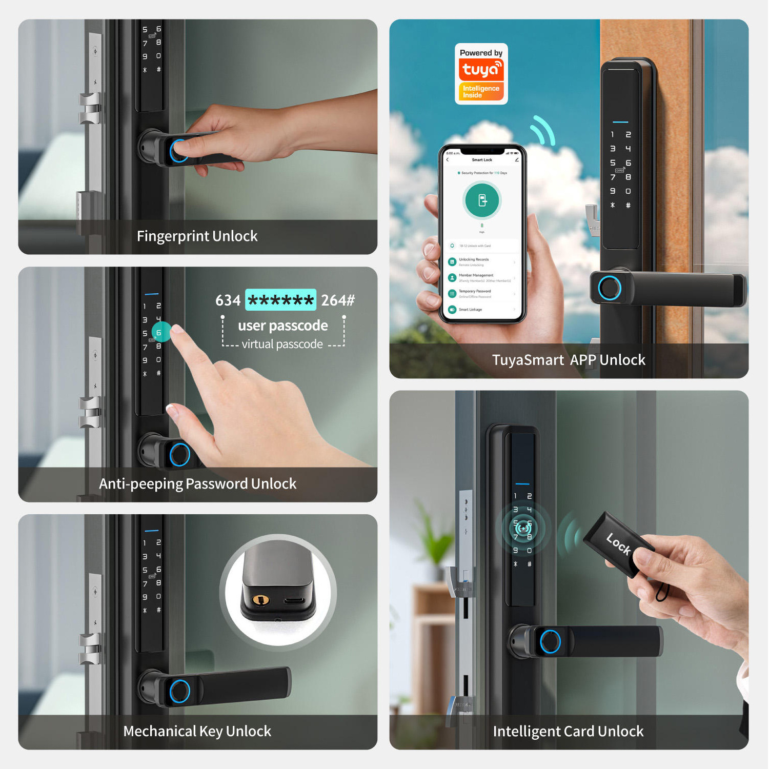 Fechadura Com Digital Waterproof Smart Lock Door Outdoor Sliding Tuya Wifi Smart Glass Door Lock