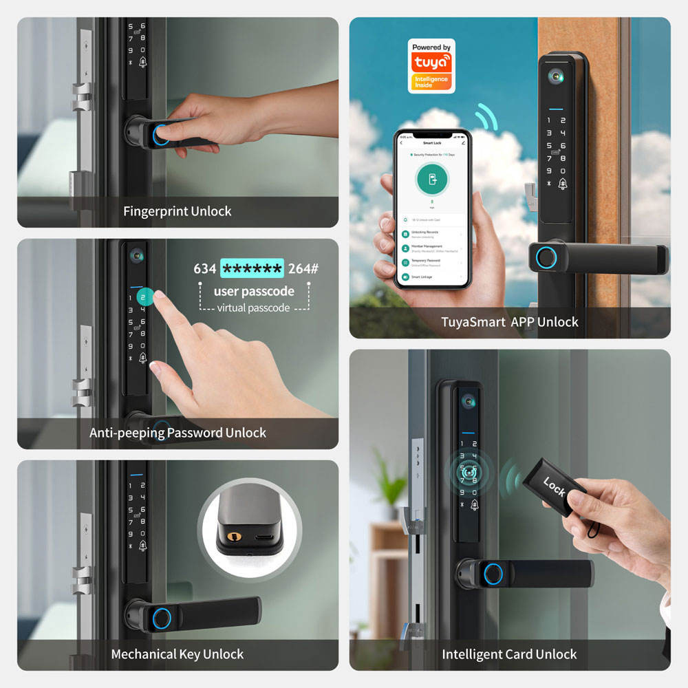 2024 Hot Seller Tuya Smart APP Control WiFi Single Side Digital Waterproof Fingerprint Door Lock with Camera