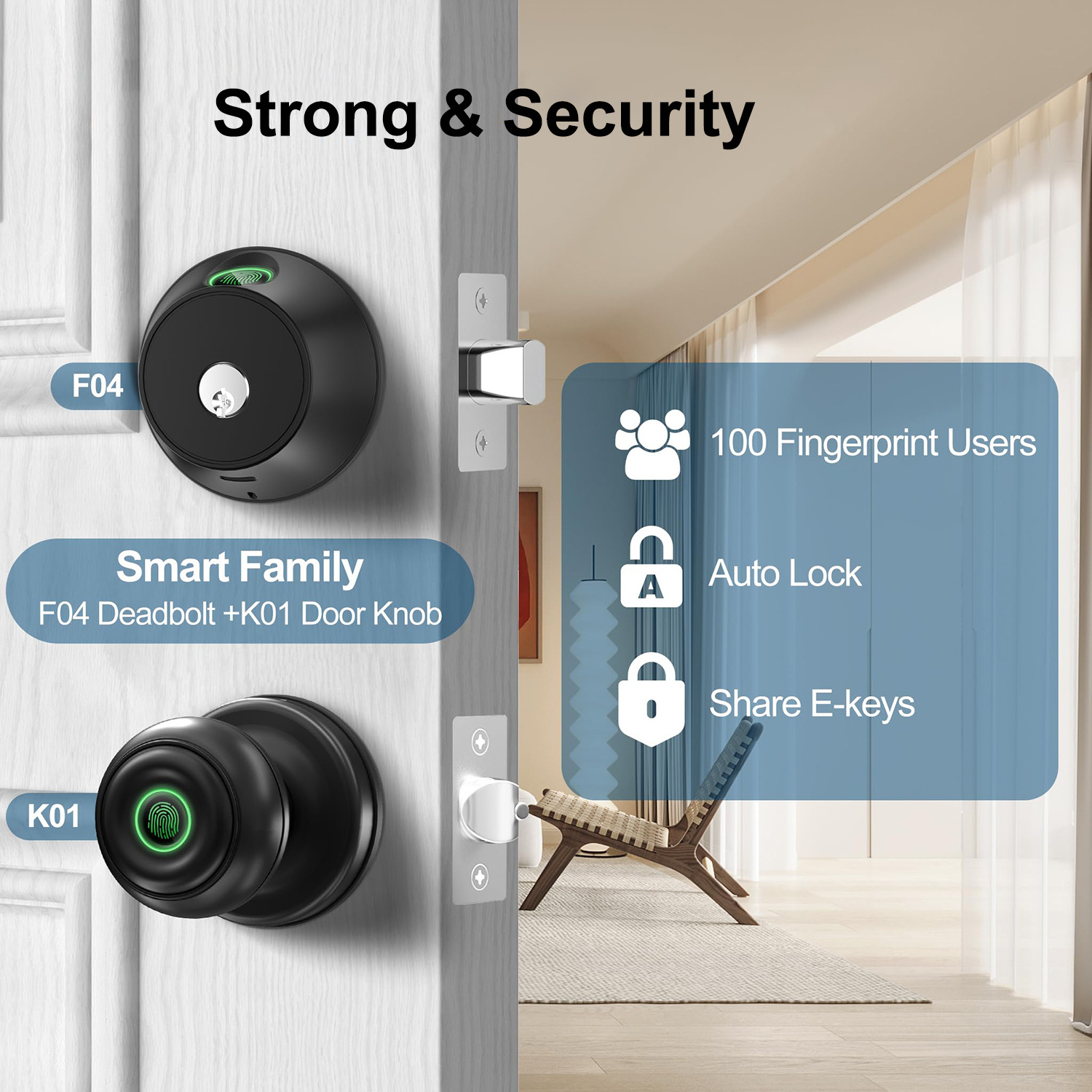 Brand New Tuya App Digital Smart Lock with Key Waterproof and Anti-Theft Biometric Fingerprint Identification for Steel Door