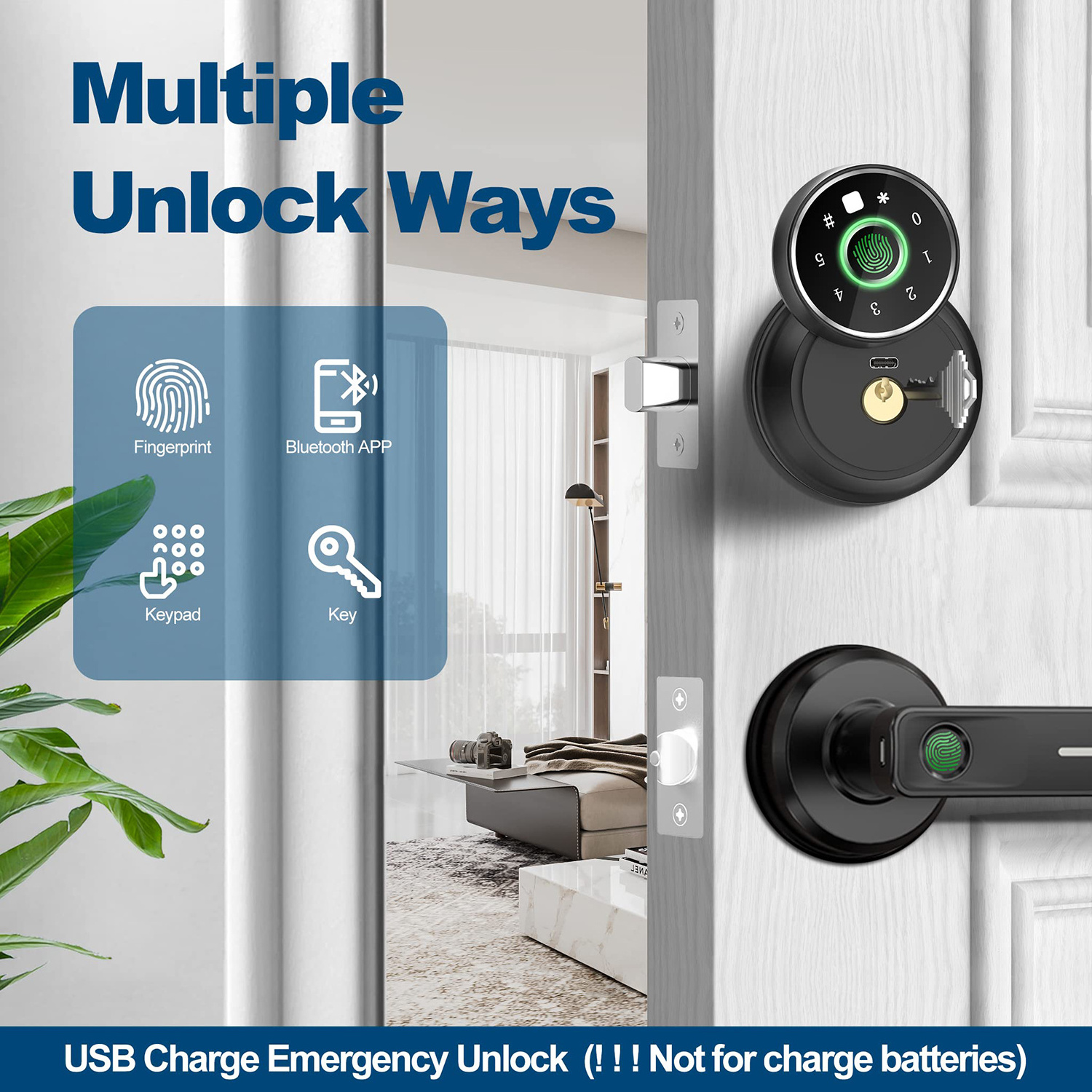 Smart Door Lock suppliers Smart Deadbolt 4-in-1 Keyless Entry Door Lock with App Fingerprint Bluetooth Keypad Smart Lock