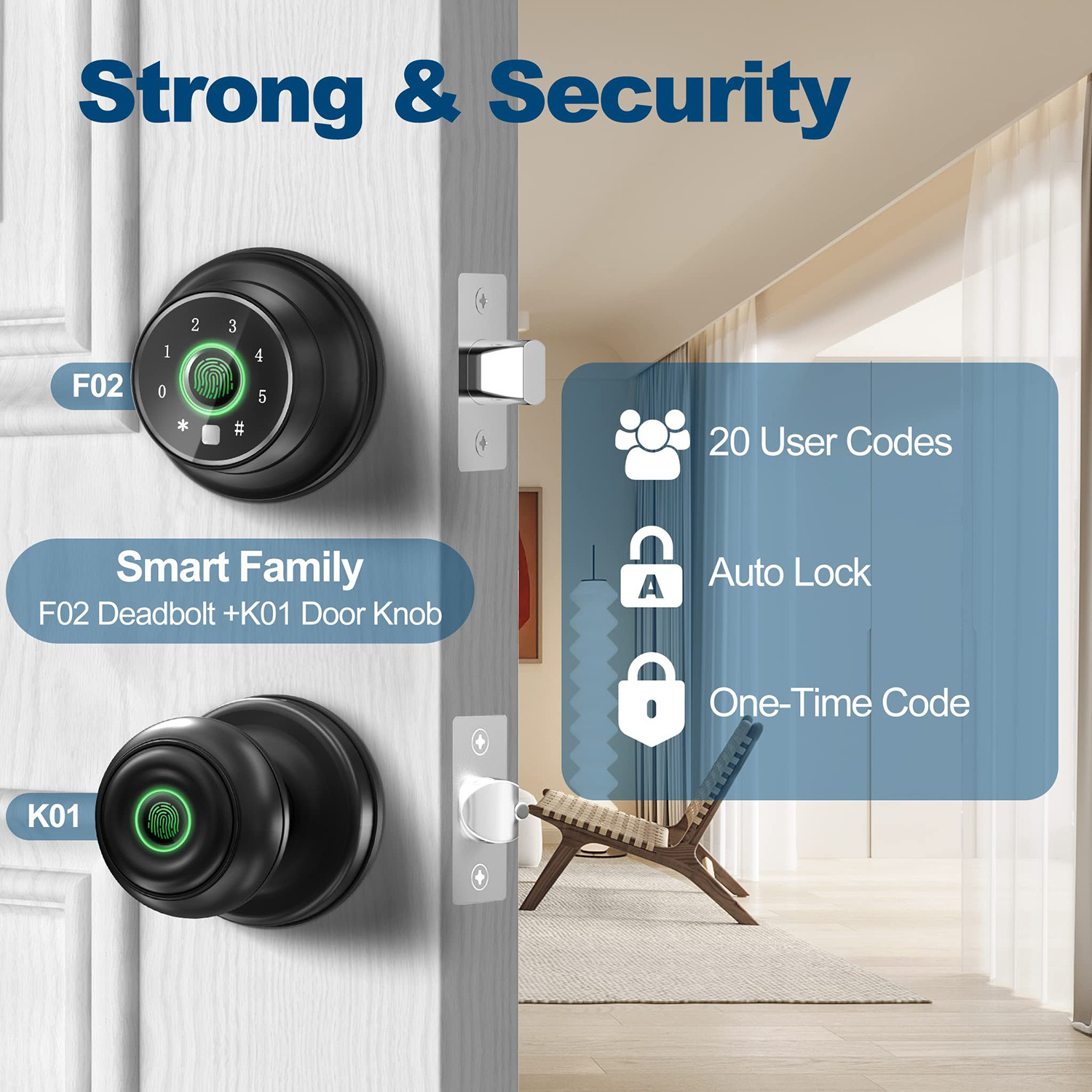 Smart Door Lock suppliers Smart Deadbolt 4-in-1 Keyless Entry Door Lock with App Fingerprint Bluetooth Keypad Smart Lock