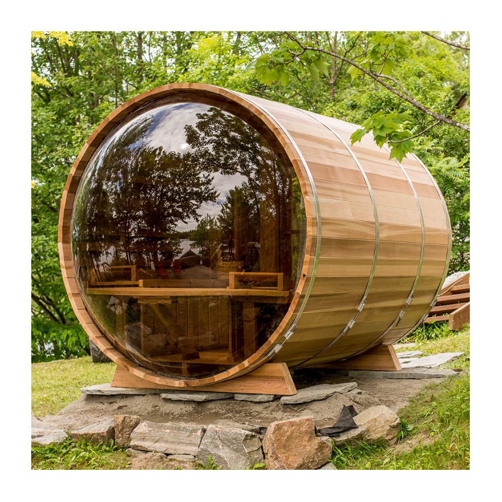 Smartmak  2-8 Person Outdoor Barrel Wooden Steam Sauna With Porch