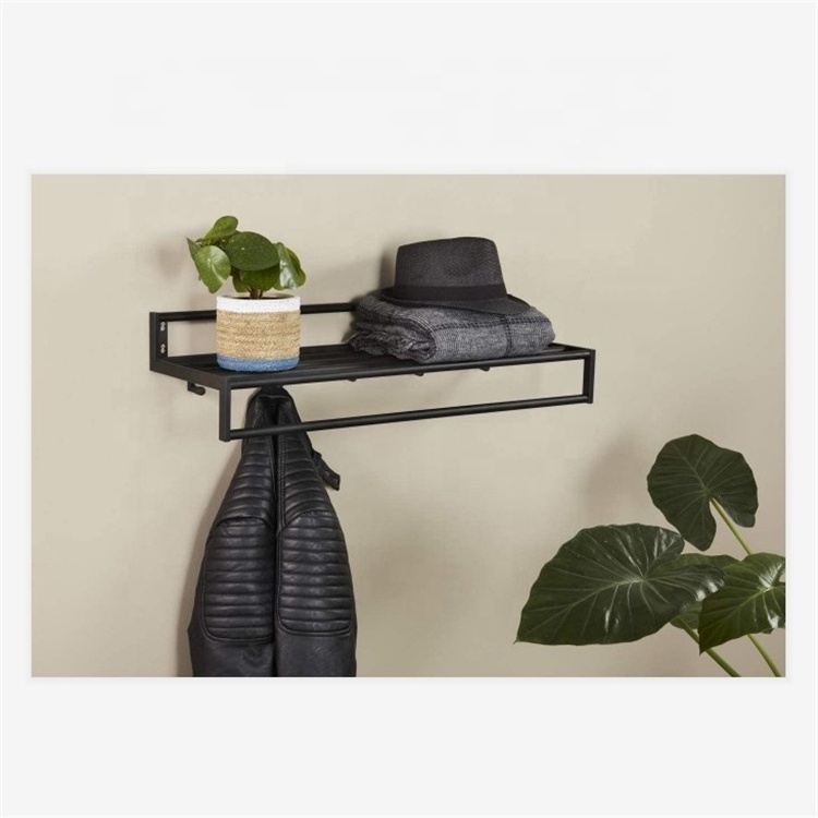 Wall Mounted Shelf with Hooks Entryway Washroom Floating Shelf Coat Racks