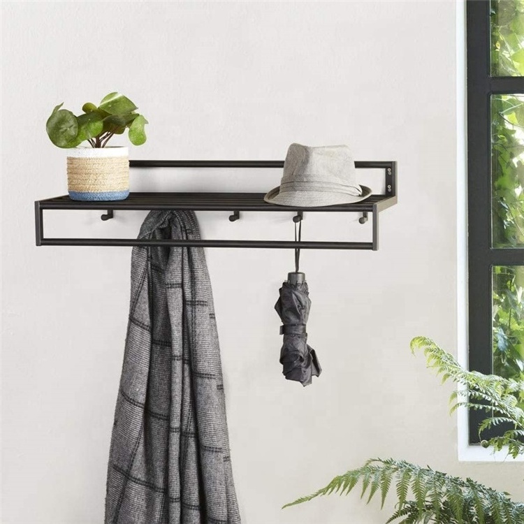 Wall Mounted Shelf with Hooks Entryway Washroom Floating Shelf Coat Racks