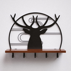 Metal Wood Wall Mounted Coat Racks With Floating Shelf  Wall Hooks Metal Hat Hook Key Holder Black Cute Coat Rack