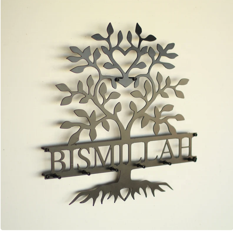 Bismillah Islamic Decor 2022 Creative Islamic Wall Art Metal Black Key Holder Modern Coat Racks Islamic Wall Hook