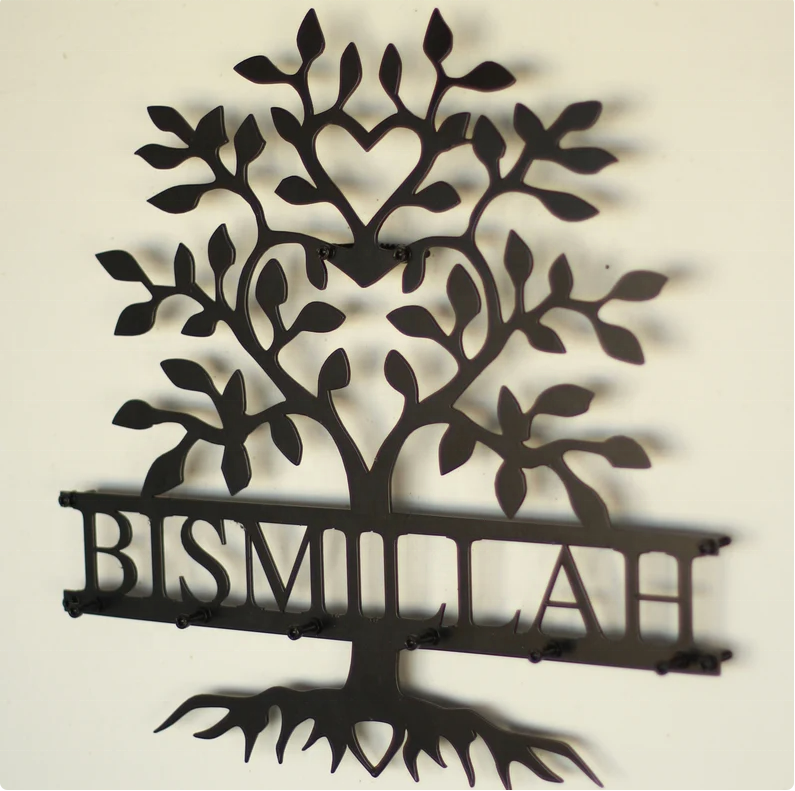 Bismillah Islamic Decor 2022 Creative Islamic Wall Art Metal Black Key Holder Modern Coat Racks Islamic Wall Hook