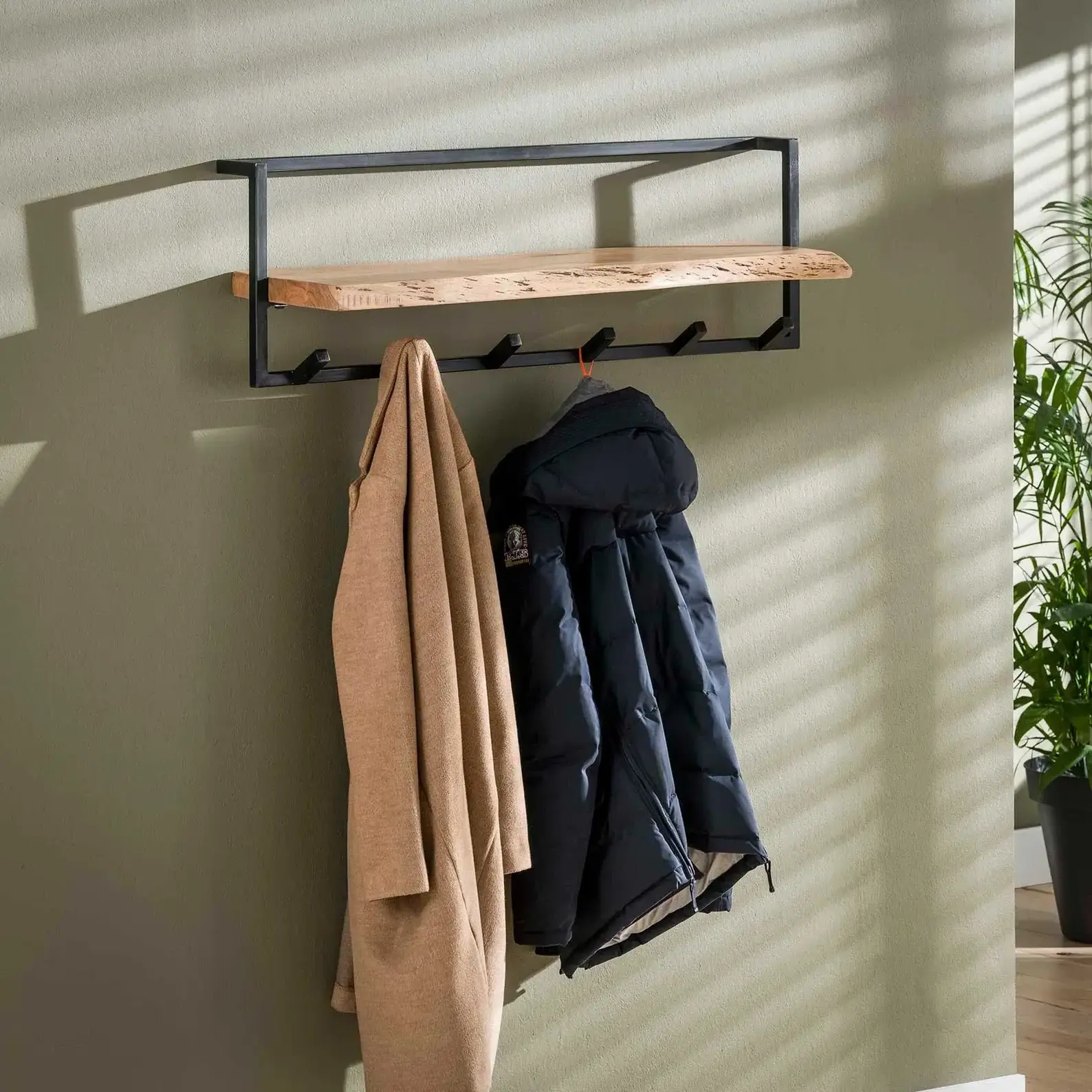 Wall Coat Rack with Hook Metal Wood Home Living Room Entryway Shelf Hats Coat Clothing Hanger Wall Rack