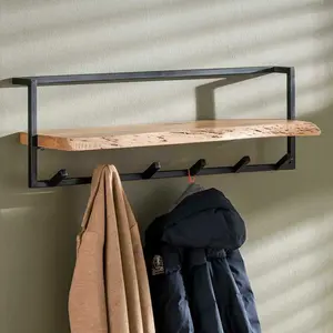 Wall Coat Rack with Hook Metal Wood Home Living Room Entryway Shelf Hats Coat Clothing Hanger Wall Rack